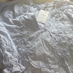 Zara Blue Floral Embroidered Blouse